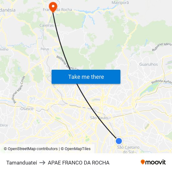 Tamanduateí to APAE FRANCO DA ROCHA map