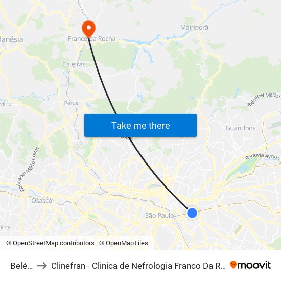 Belém to Clinefran - Clinica de Nefrologia Franco Da Rocha map