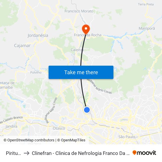 Pirituba to Clinefran - Clinica de Nefrologia Franco Da Rocha map
