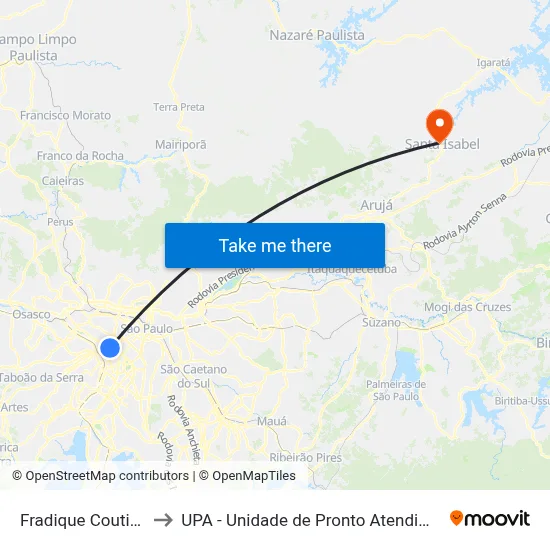 Fradique Coutinho to UPA - Unidade de Pronto Atendimento map