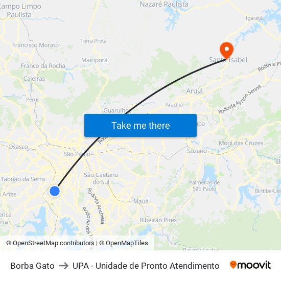 Borba Gato to UPA - Unidade de Pronto Atendimento map