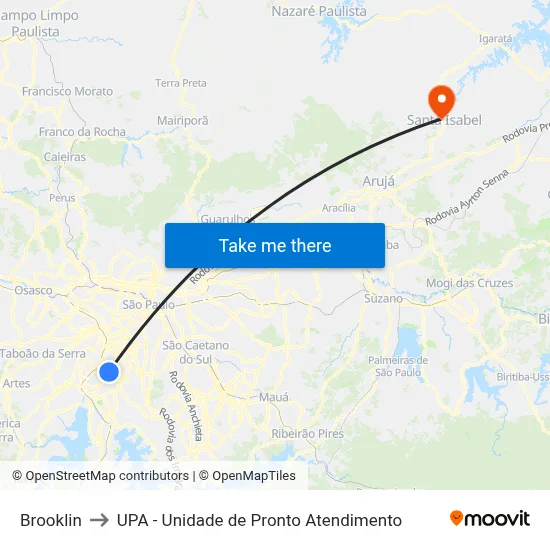 Brooklin to UPA - Unidade de Pronto Atendimento map