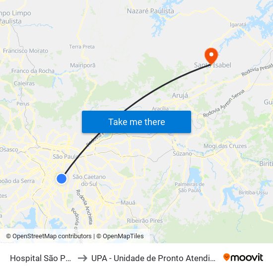 Hospital São Paulo to UPA - Unidade de Pronto Atendimento map