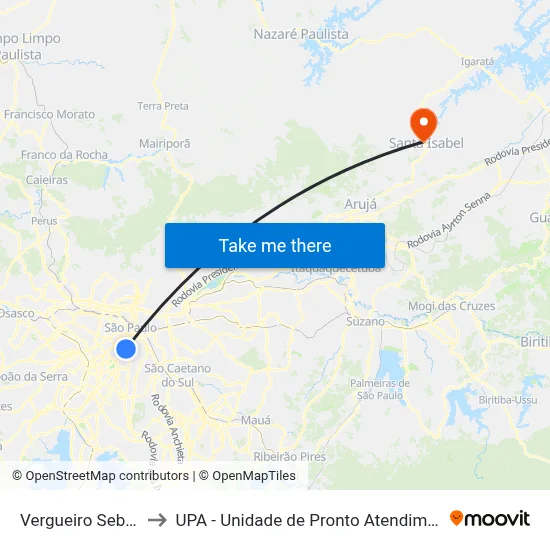 Vergueiro Sebrae to UPA - Unidade de Pronto Atendimento map