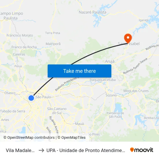 Vila Madalena to UPA - Unidade de Pronto Atendimento map