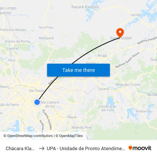 Chácara Klabin to UPA - Unidade de Pronto Atendimento map