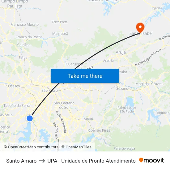 Santo Amaro to UPA - Unidade de Pronto Atendimento map