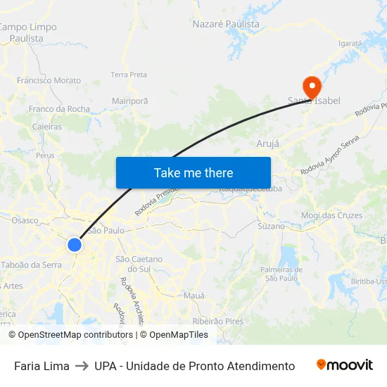 Faria Lima to UPA - Unidade de Pronto Atendimento map