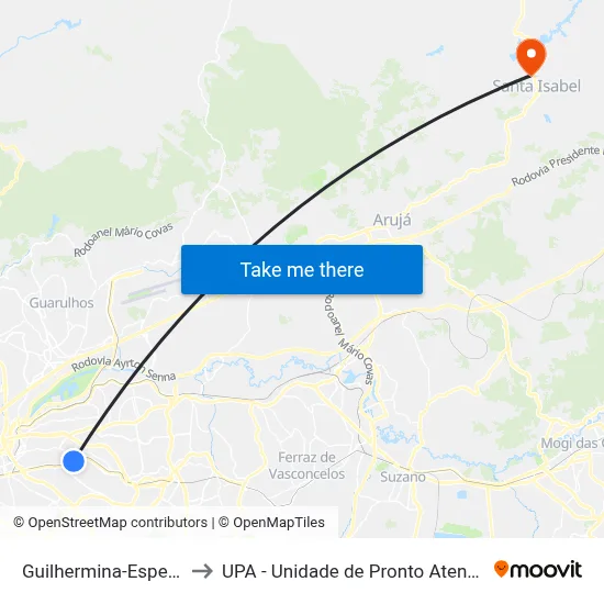 Guilhermina-Esperança to UPA - Unidade de Pronto Atendimento map