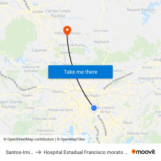 Santos-Imigrantes to Hospital Estadual Francisco morato Carloa Da Silva Lacaz map