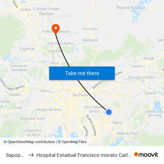 Sapopemba to Hospital Estadual Francisco morato Carloa Da Silva Lacaz map