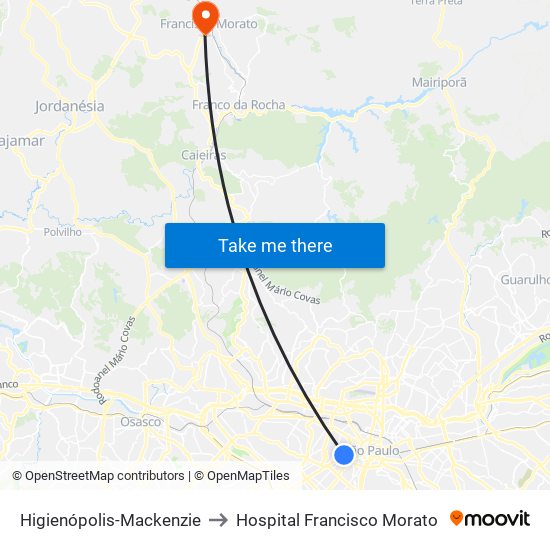 Higienópolis-Mackenzie to Hospital Francisco Morato map