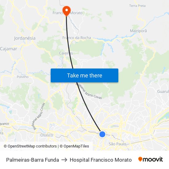 Palmeiras-Barra Funda to Hospital Francisco Morato map