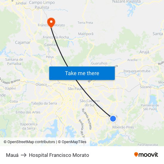 Mauá to Hospital Francisco Morato map