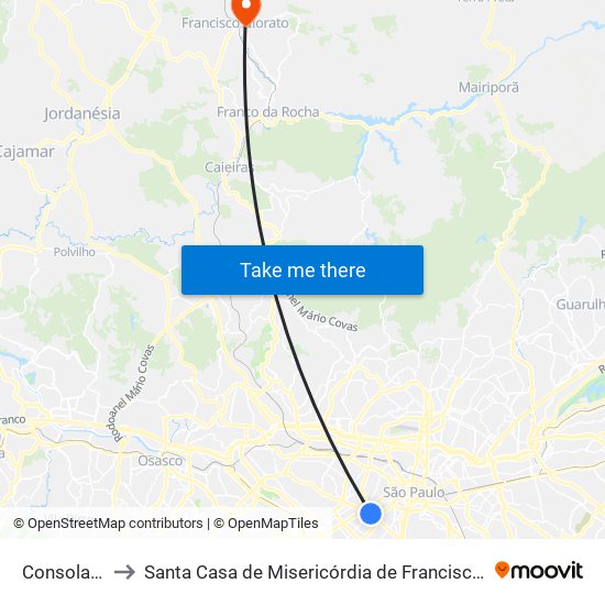 Consolação to Santa Casa de Misericórdia de Francisco Morato map