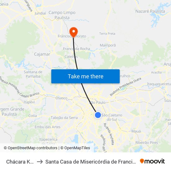 Chácara Klabin to Santa Casa de Misericórdia de Francisco Morato map