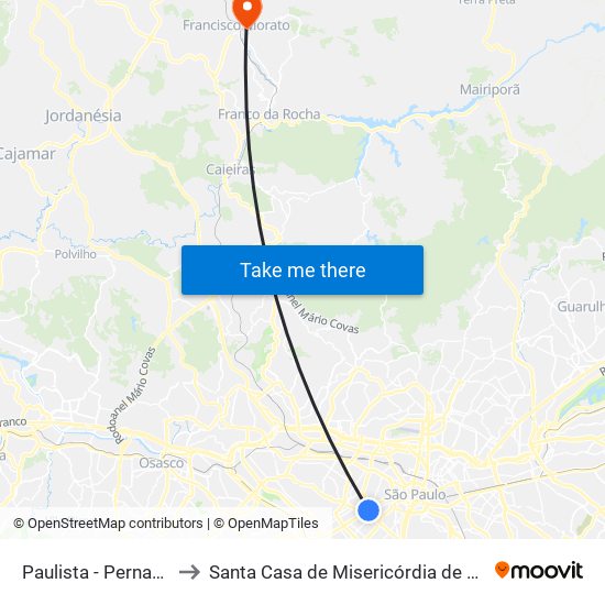 Paulista - Pernambucanas to Santa Casa de Misericórdia de Francisco Morato map