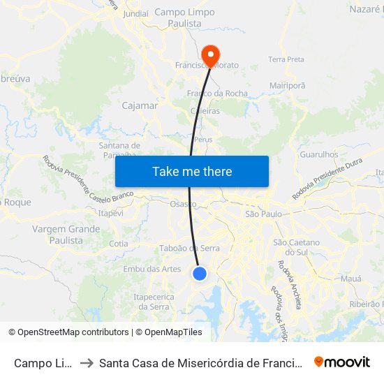 Campo Limpo to Santa Casa de Misericórdia de Francisco Morato map