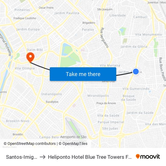 Santos-Imigrantes to Heliponto Hotel Blue Tree Towers Faria Lima SSOA map