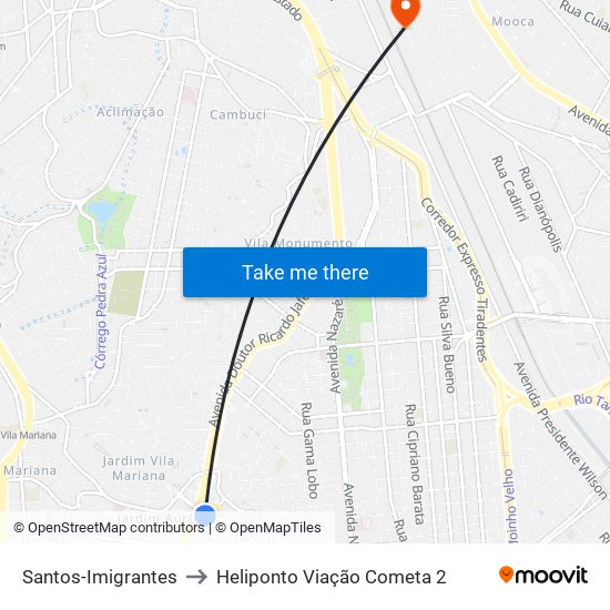 Santos-Imigrantes to Heliponto Viação Cometa 2 map