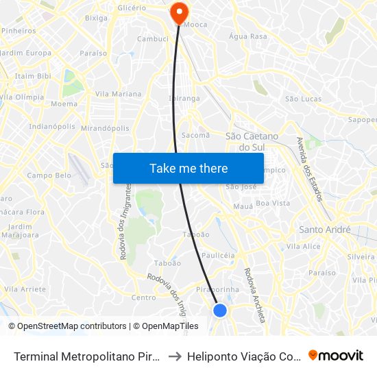 Terminal Metropolitano Piraporinha to Heliponto Viação Cometa 2 map