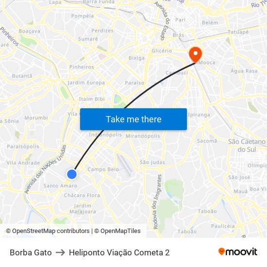 Borba Gato to Heliponto Viação Cometa 2 map