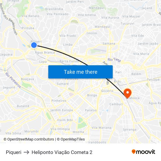 Piqueri to Heliponto Viação Cometa 2 map