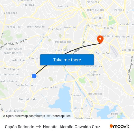 Capão Redondo to Hospital Alemão Oswaldo Cruz map