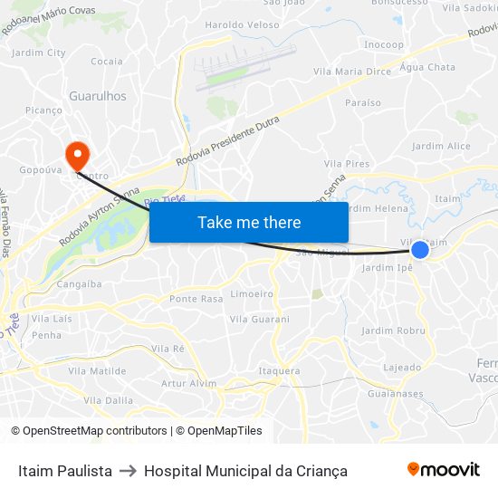 Itaim Paulista to Hospital Municipal da Criança map