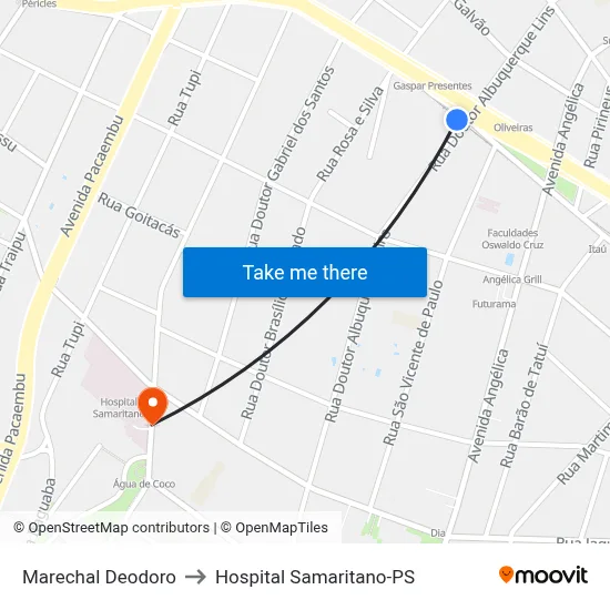 Marechal Deodoro to Hospital Samaritano-PS map
