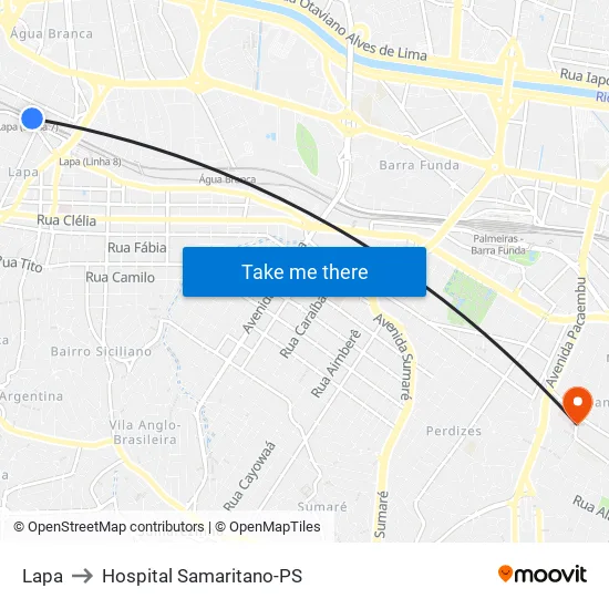 Lapa to Hospital Samaritano-PS map