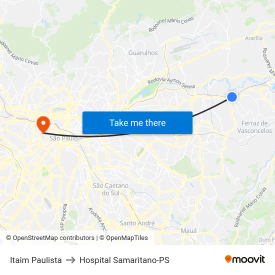 Itaim Paulista to Hospital Samaritano-PS map