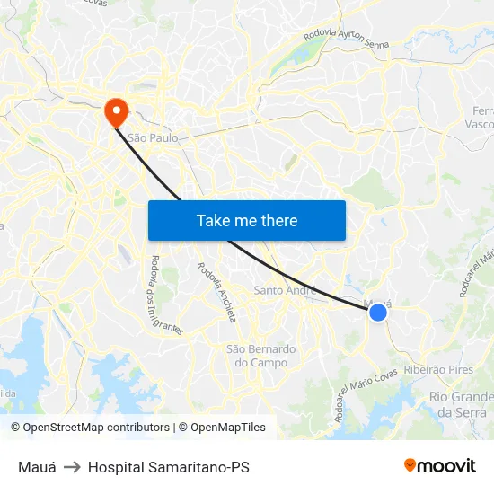 Mauá to Hospital Samaritano-PS map