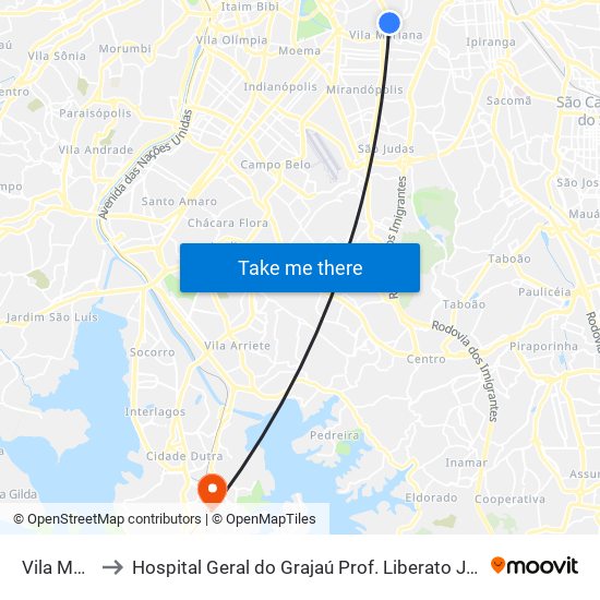 Vila Mariana to Hospital Geral do Grajaú Prof. Liberato John Alphonse di Dio map