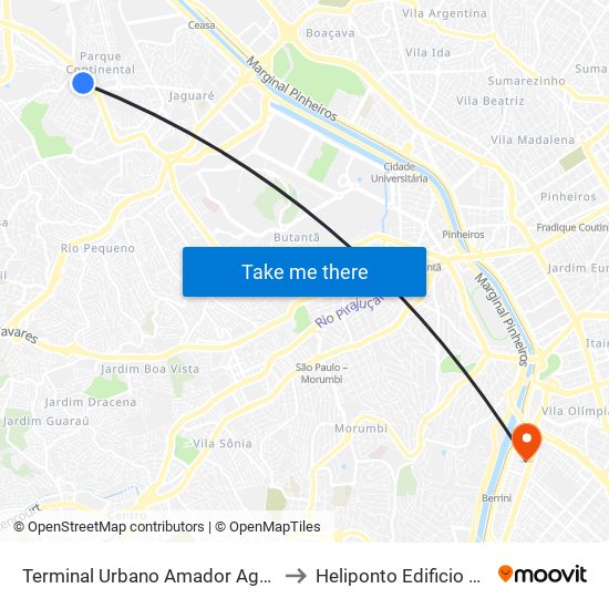 Terminal Urbano Amador Aguiar (Vila Yara) to Heliponto Edificio Berrini 500 map
