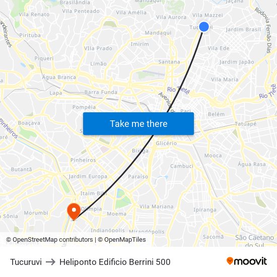 Tucuruvi to Heliponto Edificio Berrini 500 map
