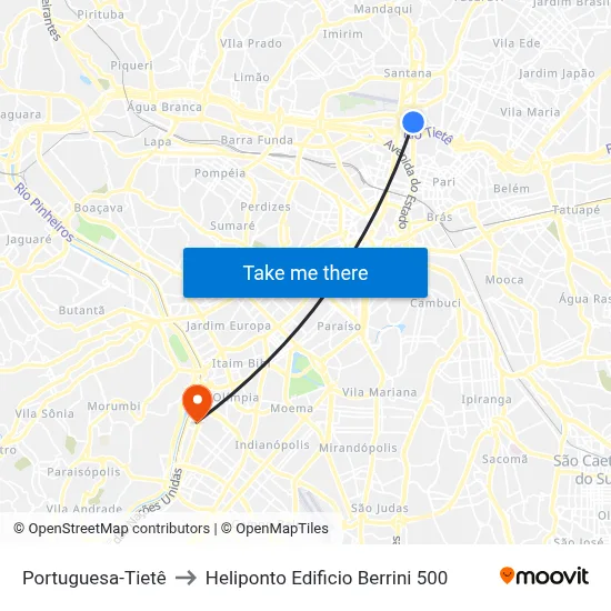 Portuguesa-Tietê to Heliponto Edificio Berrini 500 map