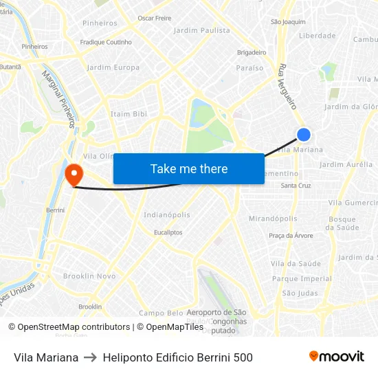 Vila Mariana to Heliponto Edificio Berrini 500 map