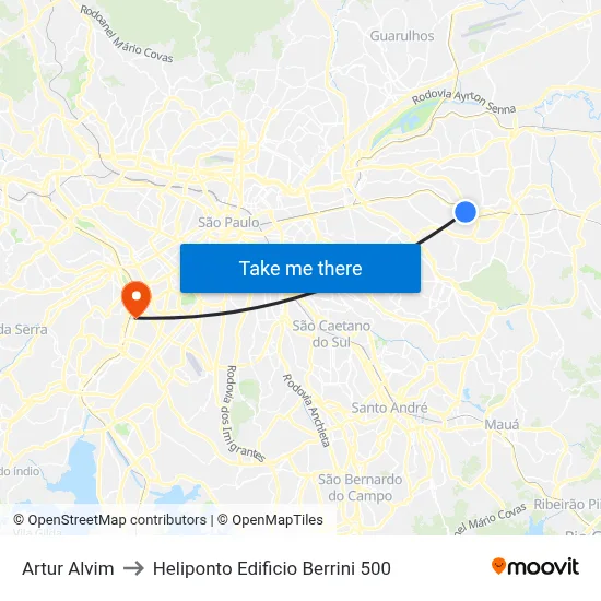 Artur Alvim to Heliponto Edificio Berrini 500 map