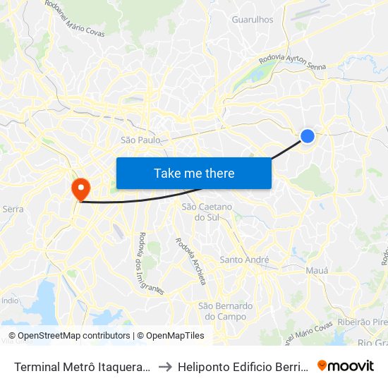 Terminal Metrô Itaquera Norte to Heliponto Edificio Berrini 500 map