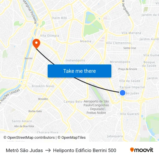 Metrô São Judas to Heliponto Edificio Berrini 500 map