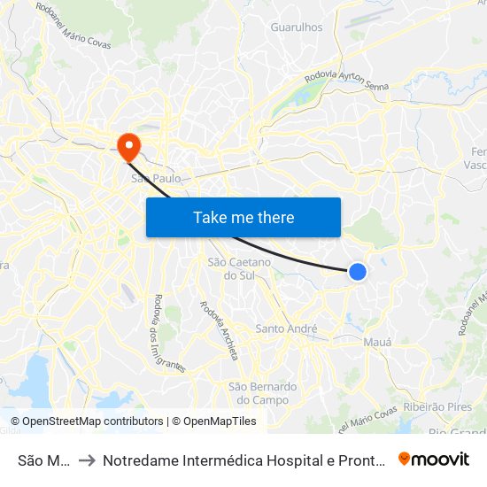 São Mateus to Notredame Intermédica Hospital e Pronto Socorro Santa Cecilia map