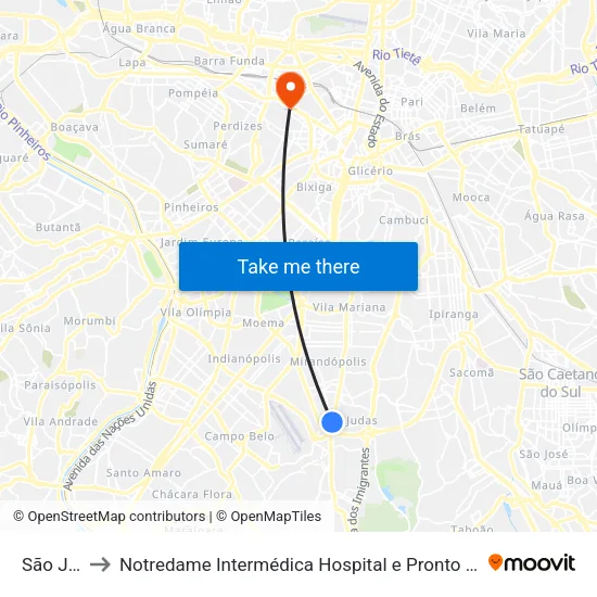São Judas to Notredame Intermédica Hospital e Pronto Socorro Santa Cecilia map
