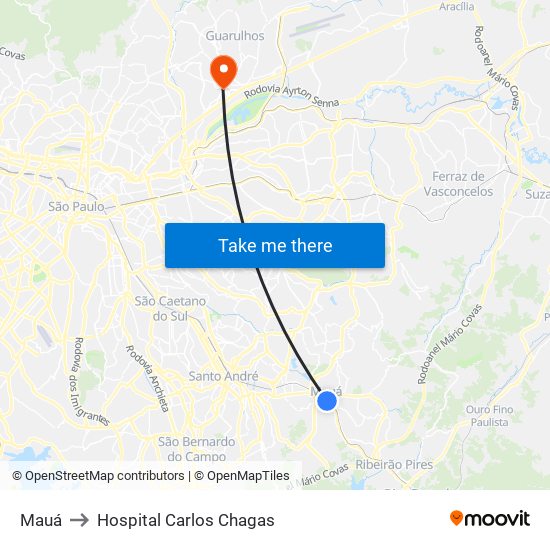 Mauá to Hospital Carlos Chagas map