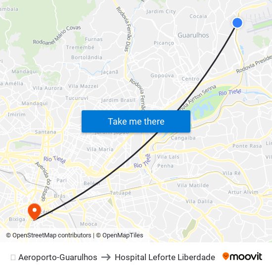 ✈️ Aeroporto-Guarulhos to Hospital Leforte Liberdade map