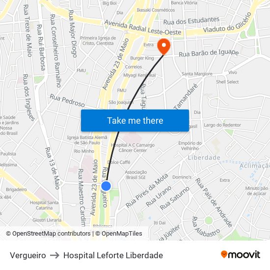 Vergueiro to Hospital Leforte Liberdade map