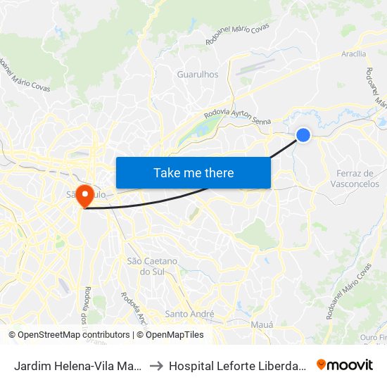 Jardim Helena-Vila Mara to Hospital Leforte Liberdade map