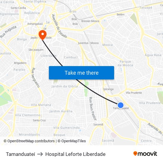 Tamanduateí to Hospital Leforte Liberdade map