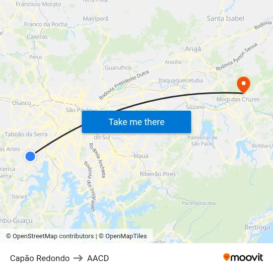 Capão Redondo to AACD map