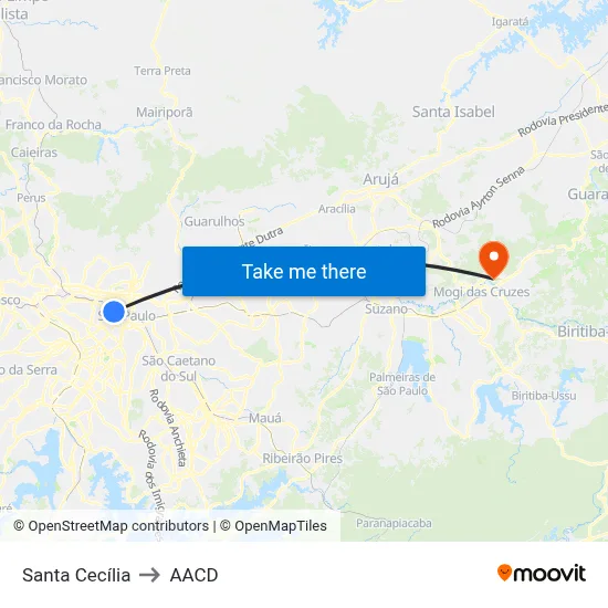 Santa Cecília to AACD map